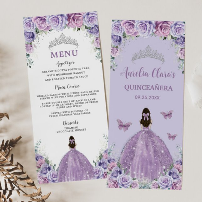 Lila Lavender Lilac Rose Floral Quinceñera Menü Programm (Von Creator hochgeladen)