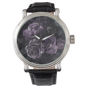 Lila Lavender Moody Rose Floral Goth Armbanduhr