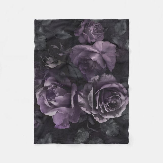 Lila Lavender Moody Rose Floral Goth Fleecedecke (Vorderseite)