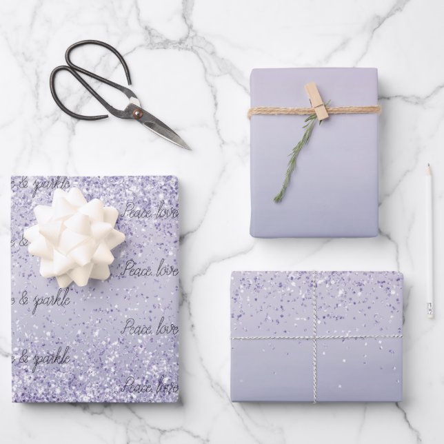 Lila Lavender Ombre Glitzer Sparkasse Geschenkpapier Set (Vorderseite)