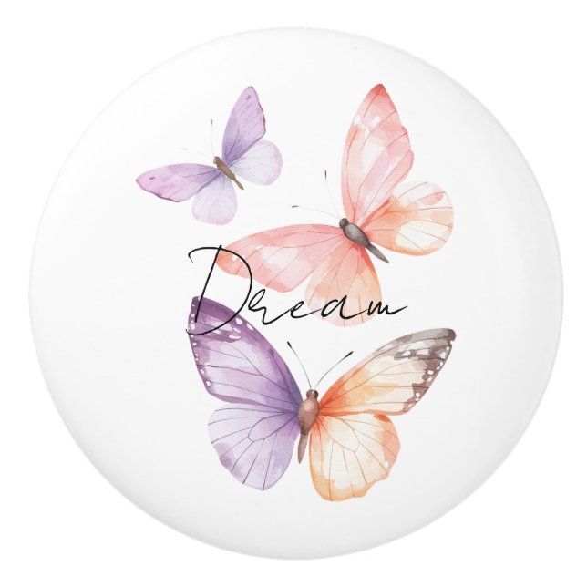 Lila Lavender Peach Butterflies Dream Keramikknauf (Vorderseite)