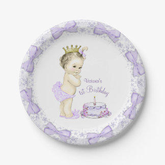 Lila Lavender Princess 1. Geburtstags-Party Pappteller