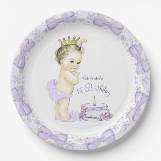 Lila Lavender Princess 1. Geburtstags-Party Pappteller