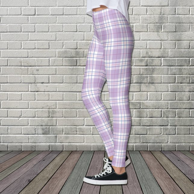 Lila Lavender Spring Tartan Kariertes Muster Leggings (Von Creator hochgeladen)