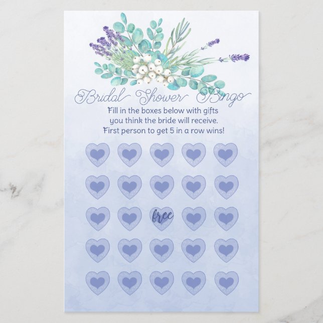 Lila Lavender Stem White Berries Bridal Bingo Flyer (Vorne)