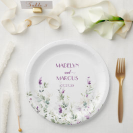 Lila Lavender Stems Grüne Hochzeitsempfang Pappteller