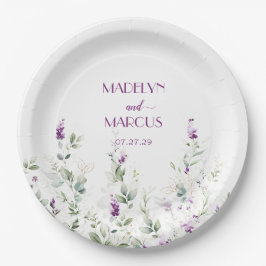 Lila Lavender Stems Grüne Hochzeitsempfang Pappteller