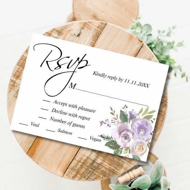 Lila Lavender Watercolor Floral UAWG Wedding RSVP Karte (Von Creator hochgeladen)