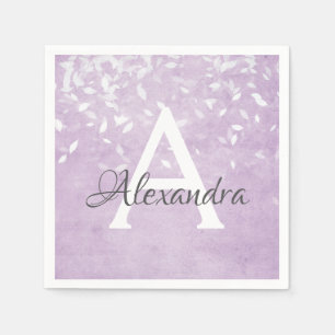 Lila Lavender White Confetti Monogram Birthday Serviette
