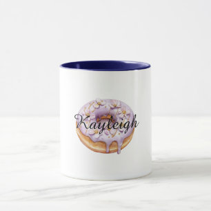 Lila Lavender White Floral Donut Tasse