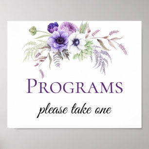 Lila Lavender White Floral Wedding Program Signs Poster