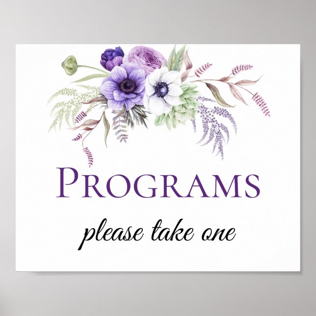 Lila Lavender White Floral Wedding Program Signs Poster (Vorne)