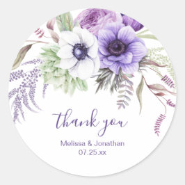 Lila Lavender White Floral Wedding Vielen Dank Runder Aufkleber