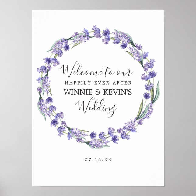 Lila Lavender Wreath Wedding Poster (Vorne)