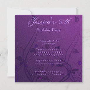 Lila Leaf Leaf Floral 50. Geburtstag Einladung