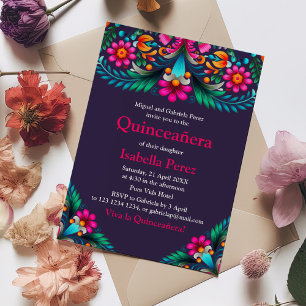 Lila lebendige Flora Quinceanera Mexikanische Fies Einladung