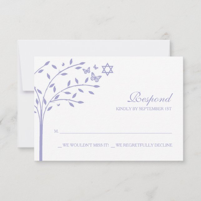Lila Lebensbaum mit David RSVP Card Karte (Vorderseite)