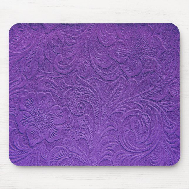 Lila Leder - Blumenmuster mit Embosse Mousepad (Vorne)