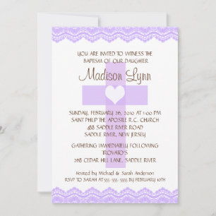 Lila Leder Cross Baby Girl Taufe Einladung