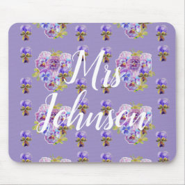Lila Lehrer Name Blumencomputer Maus Mat Pad Mousepad