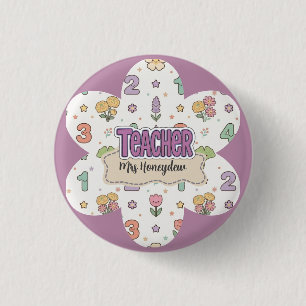 Lila Lehrer Schul Zahlen Muster  Button