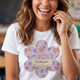 Lila Lehrer Schulbedarf Muster T-Shirt