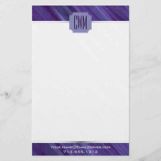 Lila Leidenschaft | Violet Plum Brushstroke Monogr Briefpapier (Vorderseite)
