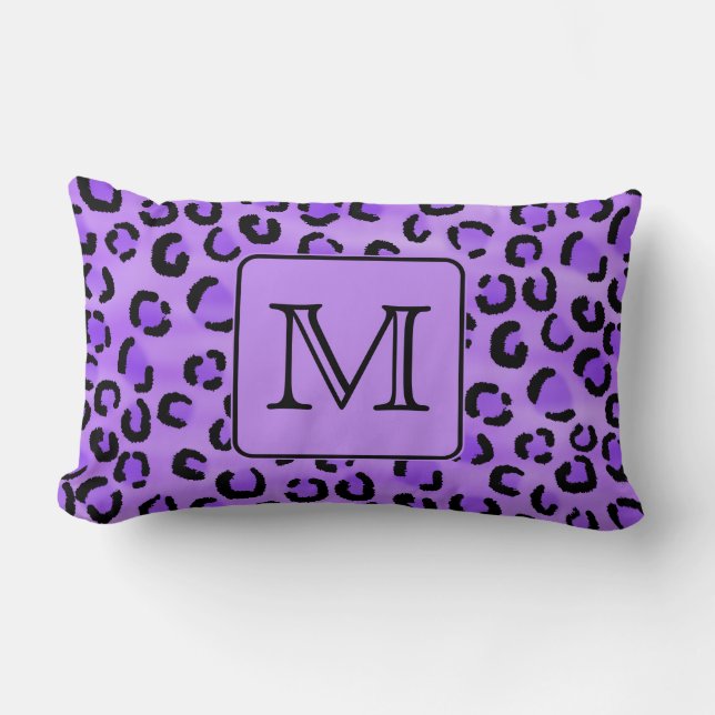 Lila Leopard-Druck-Gewohnheits-Monogramm Lendenkissen (Vorderseite)