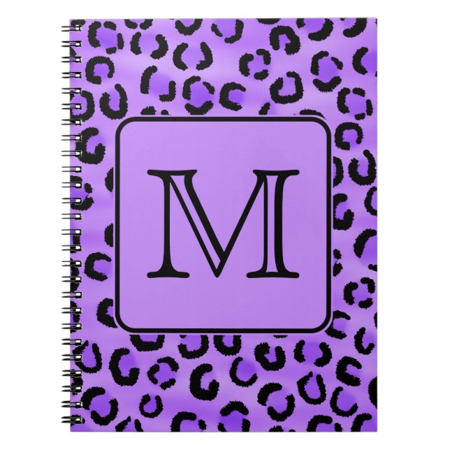Lila Leopard-Druck-Gewohnheits-Monogramm Notizblock (Vorderseite)