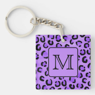 Lila Leopard-Druck-Gewohnheits-Monogramm Schlüsselanhänger