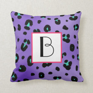 Lila Leopard-Druck-Monogramm-Kissen Kissen
