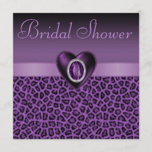 Lila Leopard-Druck u. Bling Herz-Brautparty Einladung