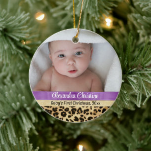 Lila Leopard Girl Babys Erstes Foto Ce Keramik Ornament
