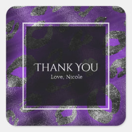 Lila Leopard Glam Print Gastgeschenk Quadratischer Aufkleber