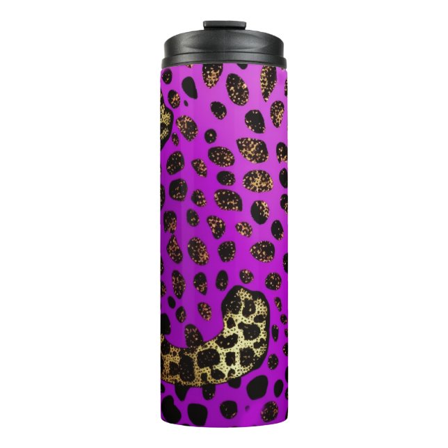 Lila Leopard Glitzer Thermal Tumbler 12oz Thermosbecher (Vorderseite)