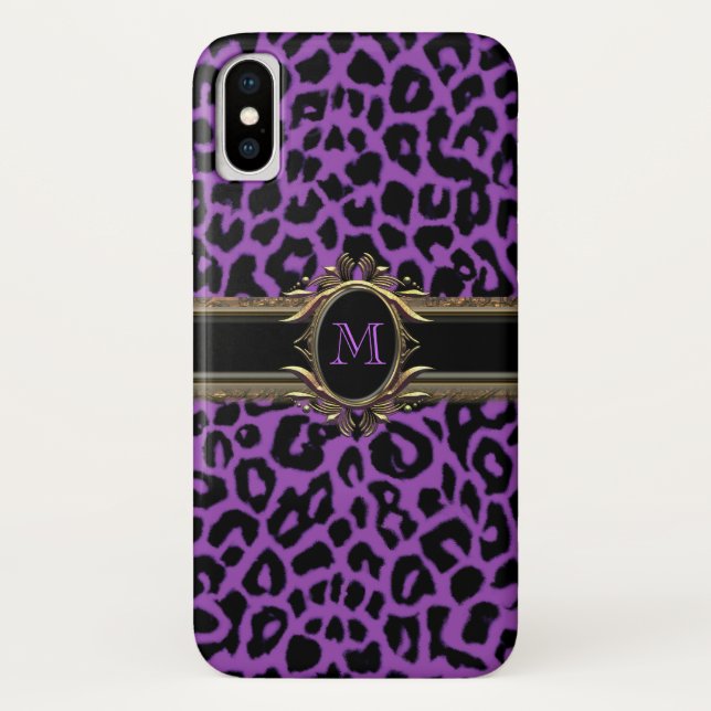 Lila Leopard-Monogramm-Tierdruck iPhone X Fall Case-Mate iPhone Hülle (Rückseite)