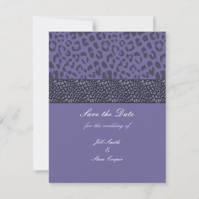 Lila Leopard Muster Save the Date (Vorderseite)