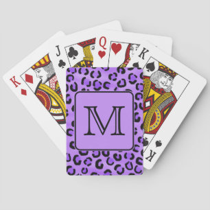 Lila Leopard Print Custom Monogram. Spielkarten