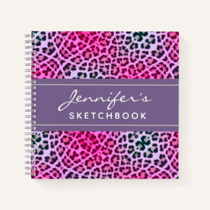Lila Leopard Print Monogram Artist Sketchbook Notizbuch
