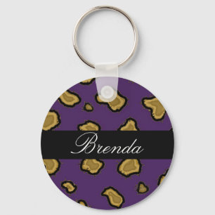 Lila Leopard Print Personalisiert Key Chain Schlüsselanhänger