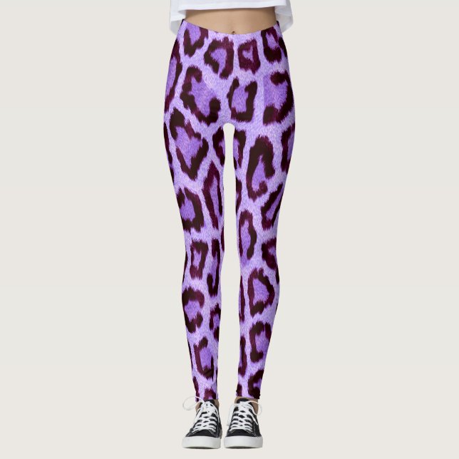 Lila Leoparden-Leggings Leggings (Vorderseite)