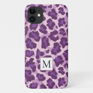 Lila Leopardenprint und Monogramm Case-Mate iPhone Hülle