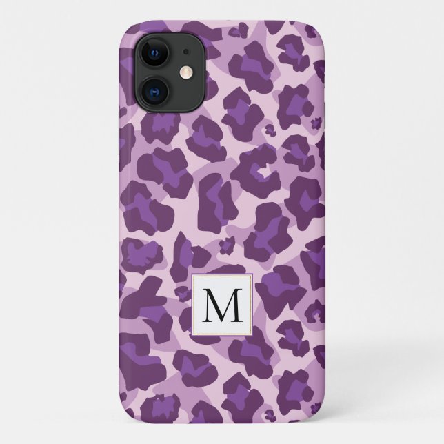Lila Leopardenprint und Monogramm Case-Mate iPhone Hülle (Rückseite)