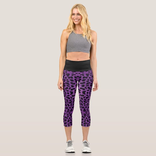 Lila Leopardrucke Capri Leggings (Vorderseite)