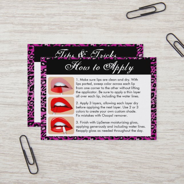 Lila Leopardrucke - Farbaufkleber und Tipp-Karte Visitenkarte (Vorderseite/Rückseite Beispiel)