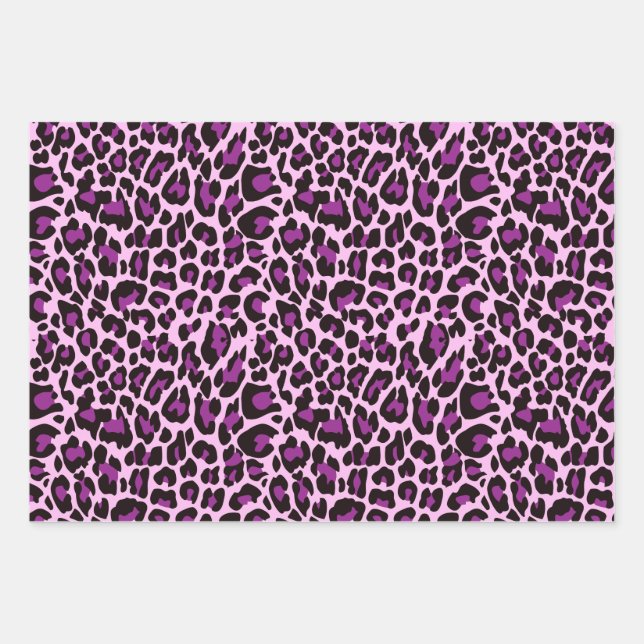Lila Leopardrucke Geschenkpapier Set (Vorderseite)