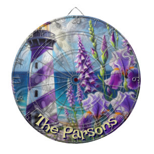 Lila Leuchtturm mit Foxglove & Iris Personalisiert Dartscheibe