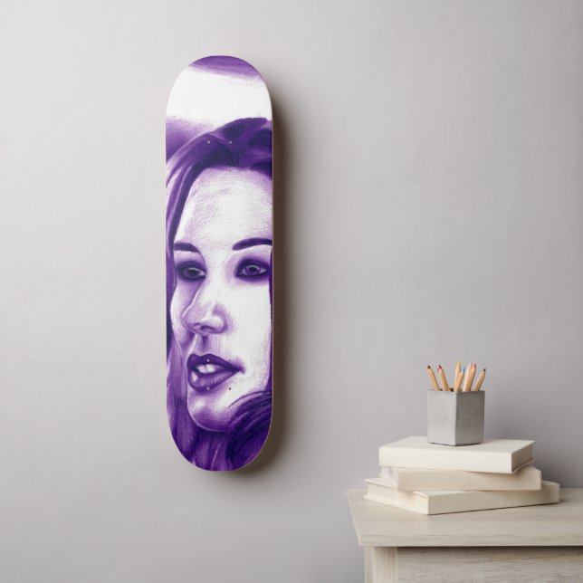 Lila Leute Frauen Portrait Originelle Kunst Skateboard (Wandkunst)
