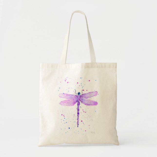 Lila Libelle-Aquarellfarbe niedlich Tragetasche (Vorne)
