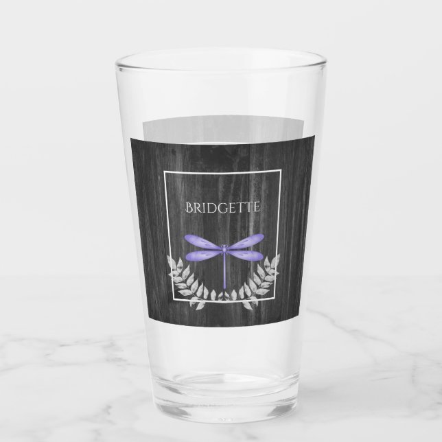 Lila Libelle Rustikales Personalisiertes Glas (Vorderseite)